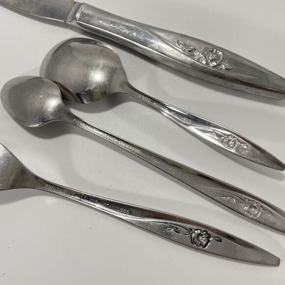 Oneida LASTING ROSE Stainless Lot Of 4 Oneidacraft Deluxe Flatware Fork Spoon - Picture 5 of 5